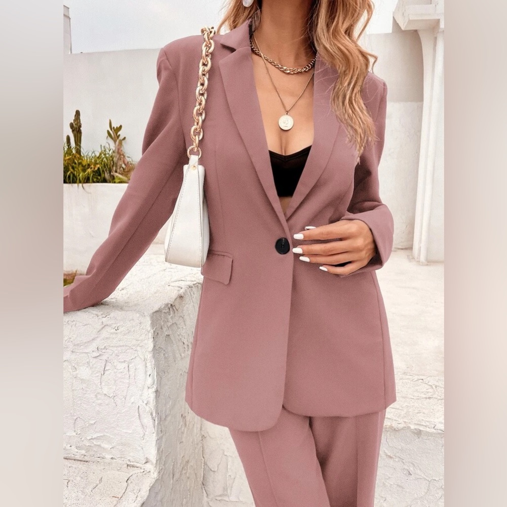Split Back Single Button Blazer - SHEIN - Dusty Rose | XS